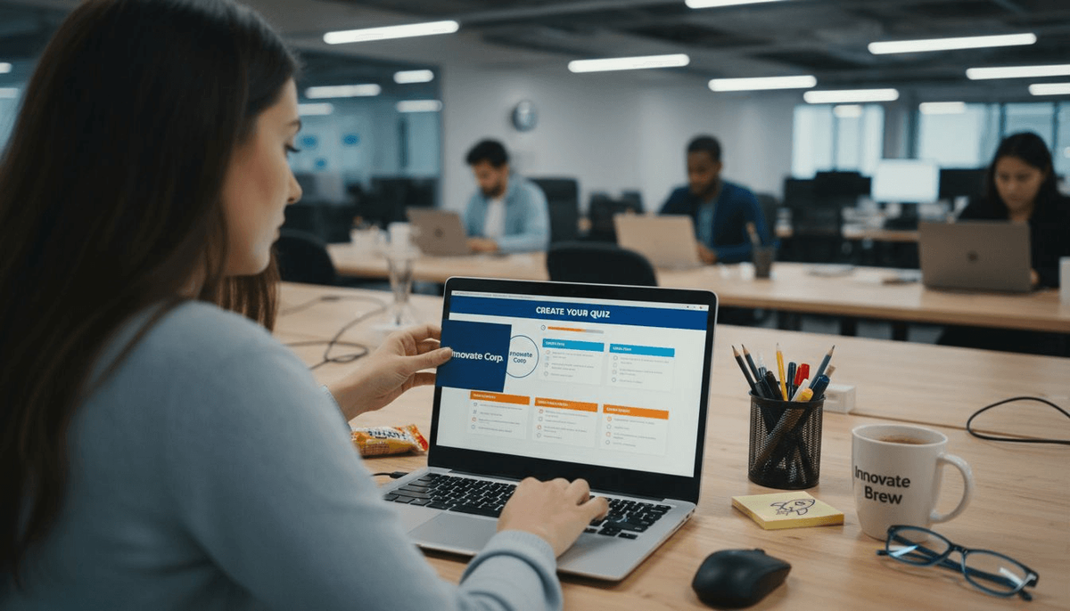 Employee customizing branding on quiz interface
