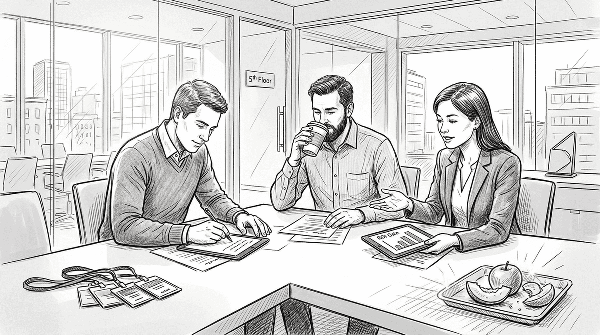 Team discusses corporate event gamification results