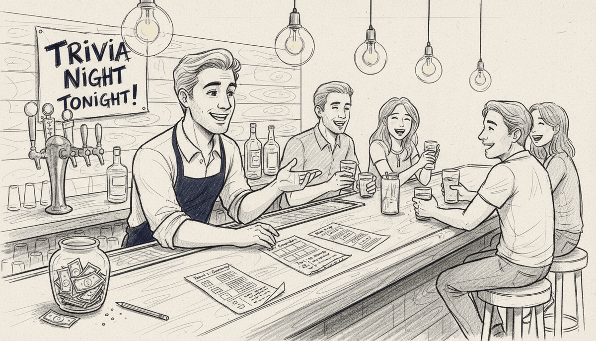 Bartender chatting during trivia community night