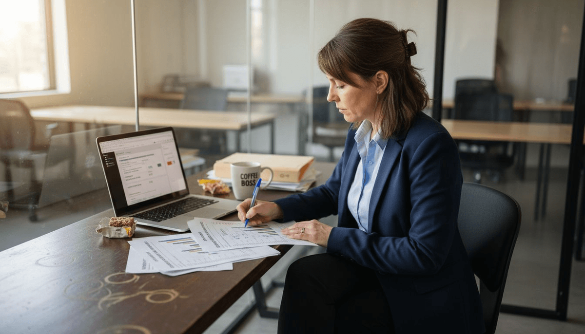 HR manager reviewing team engagement surveys