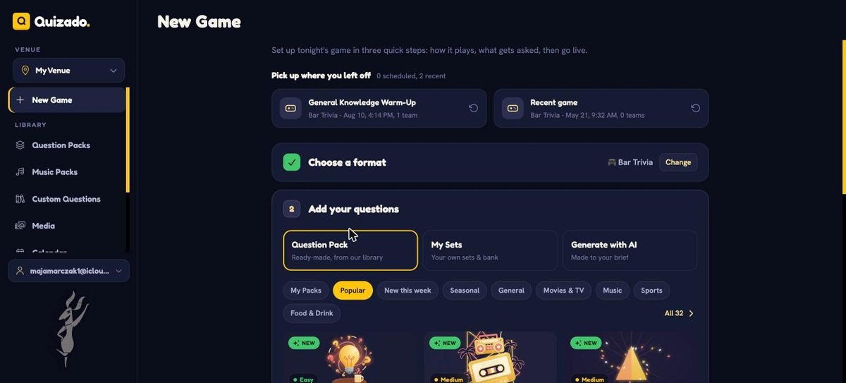 new game: add questions