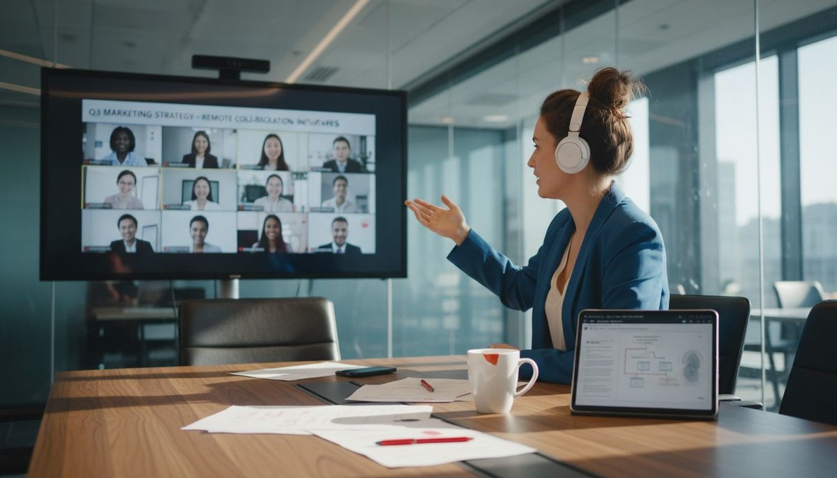 Hybrid team meeting with in-person and remote members