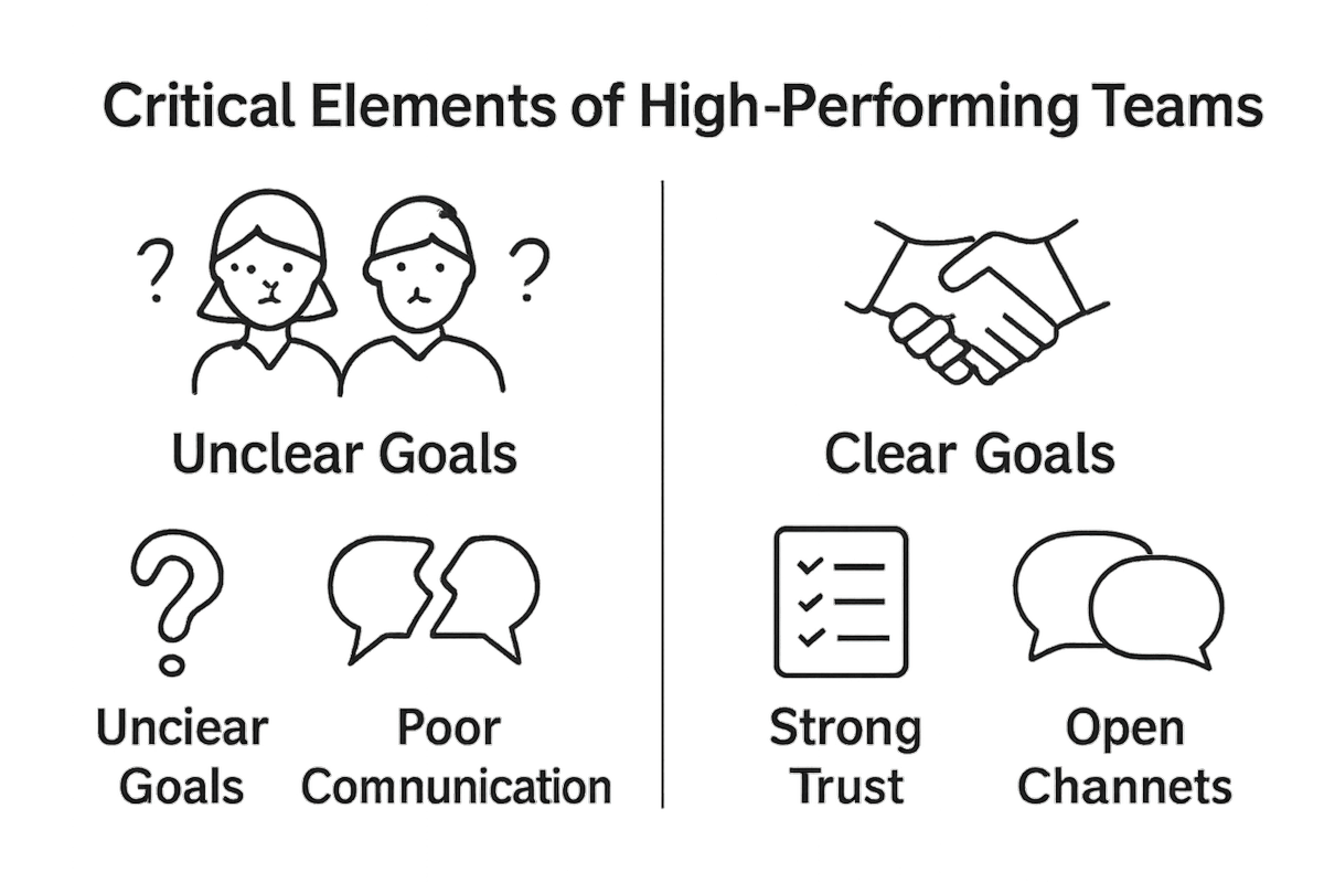 Infographic comparing high-performing and low-performing team elements