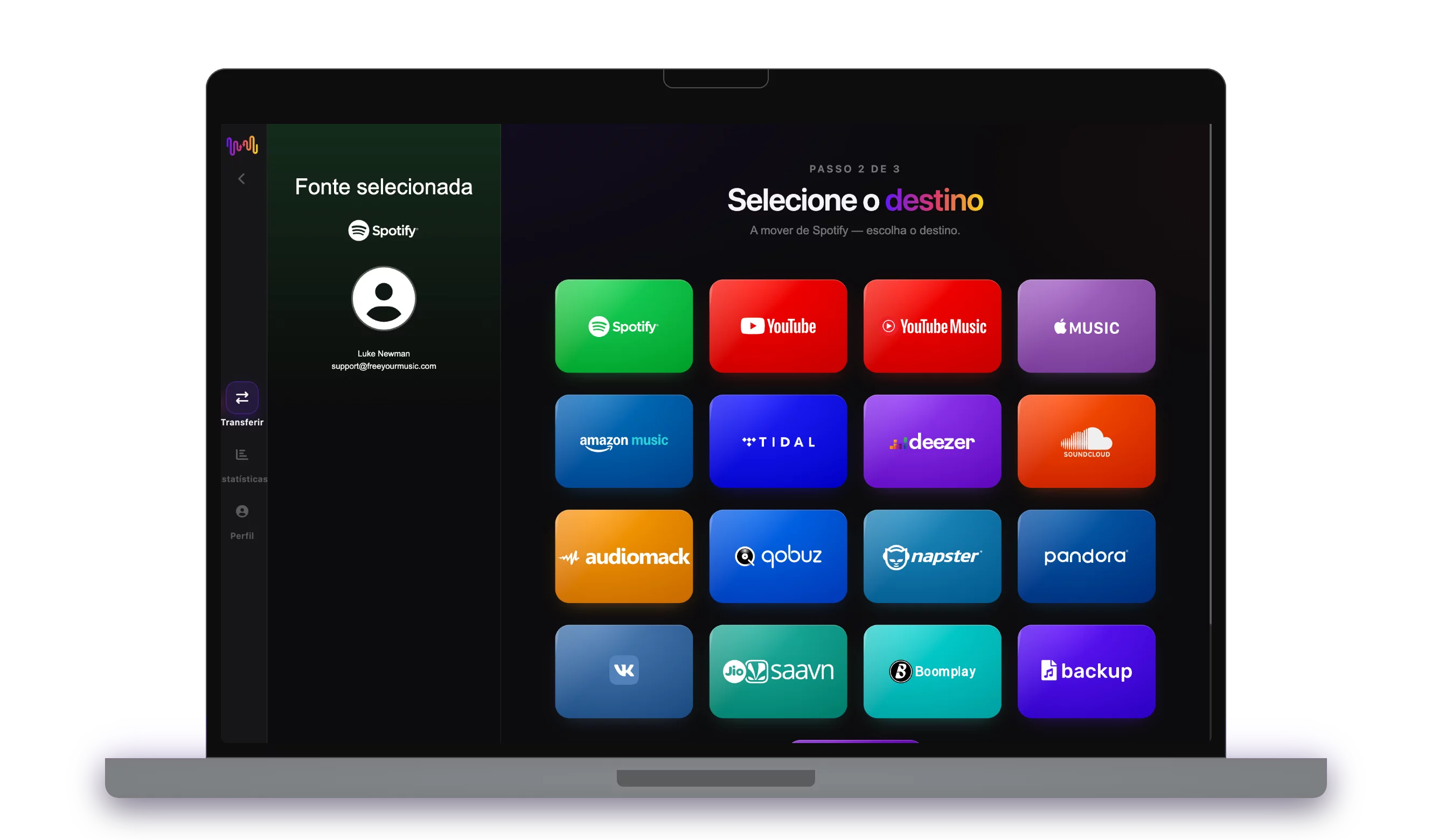 A selecionar Apple Music como destino no FreeYourMusic