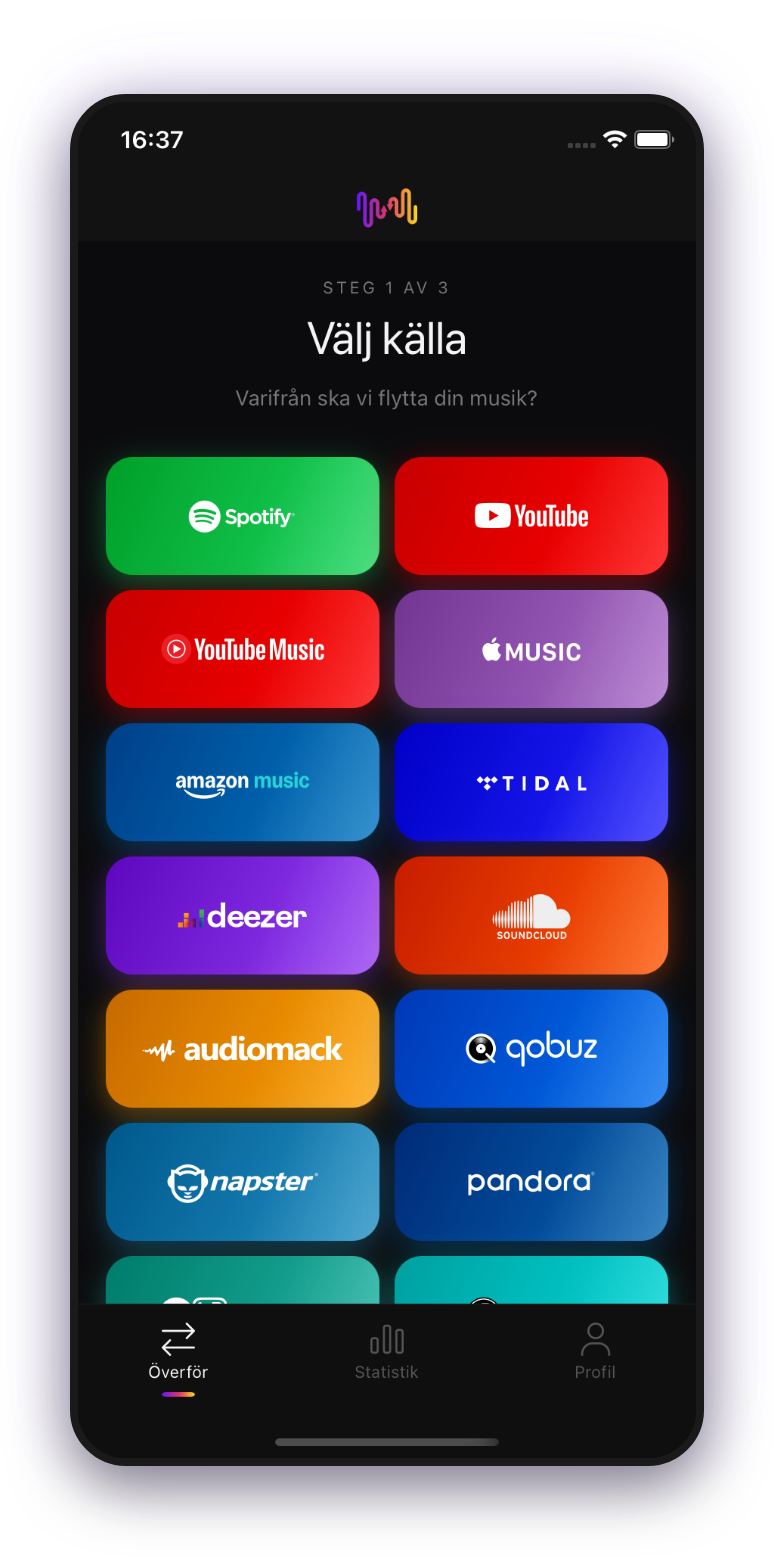 FreeYourMusic mobiel — bron kiezen
