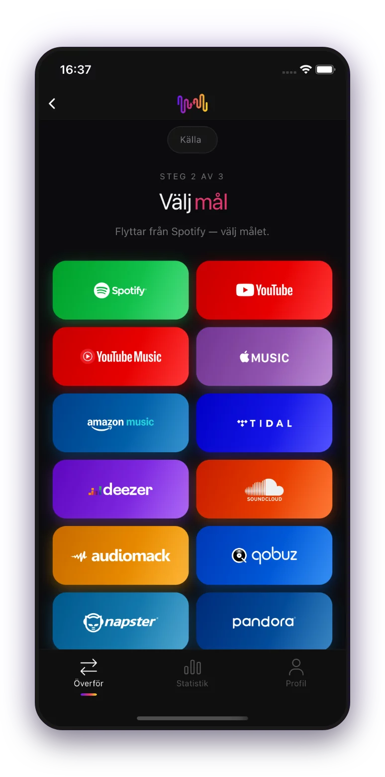 FreeYourMusic mobiel — bestemming kiezen
