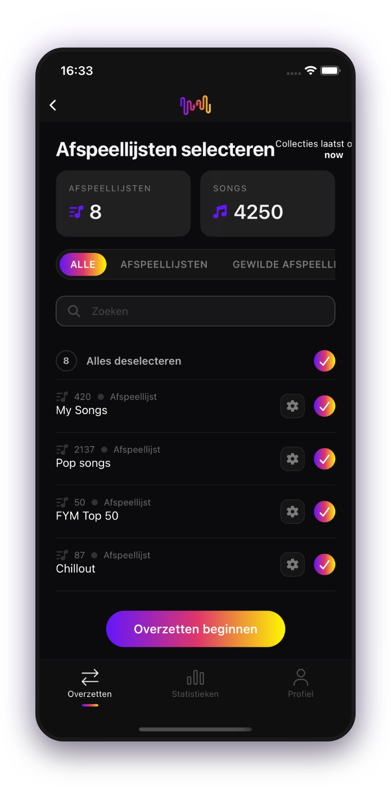 FreeYourMusic mobiel — afspeellijsten kiezen