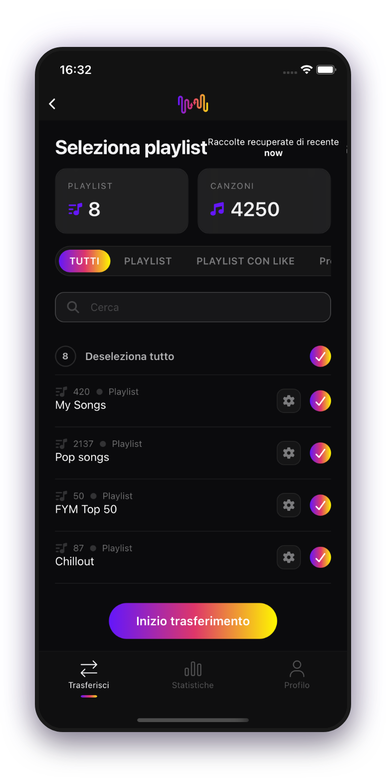FreeYourMusic mobile — selezione delle playlist
