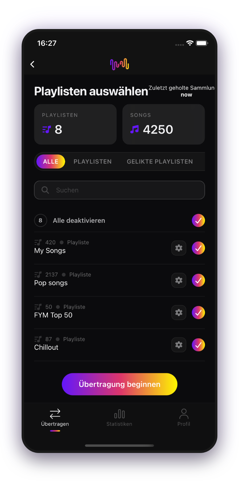FreeYourMusic mobile — Playlists auswählen
