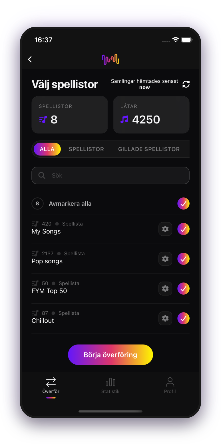 FreeYourMusic mobiel — afspeellijsten kiezen