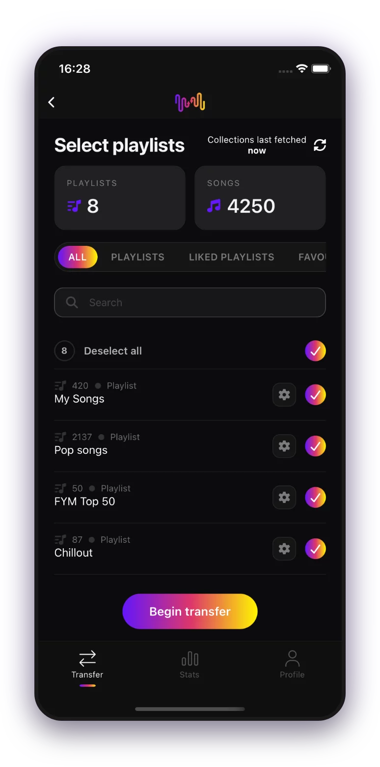 FreeYourMusic mobile — select playlists